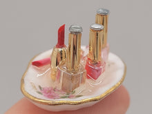 Load image into Gallery viewer, Dollhouse Miniature ~ 1:12 Scale, Lipstick and Nail Polish on Floral Tray by Reutter Porcelain
