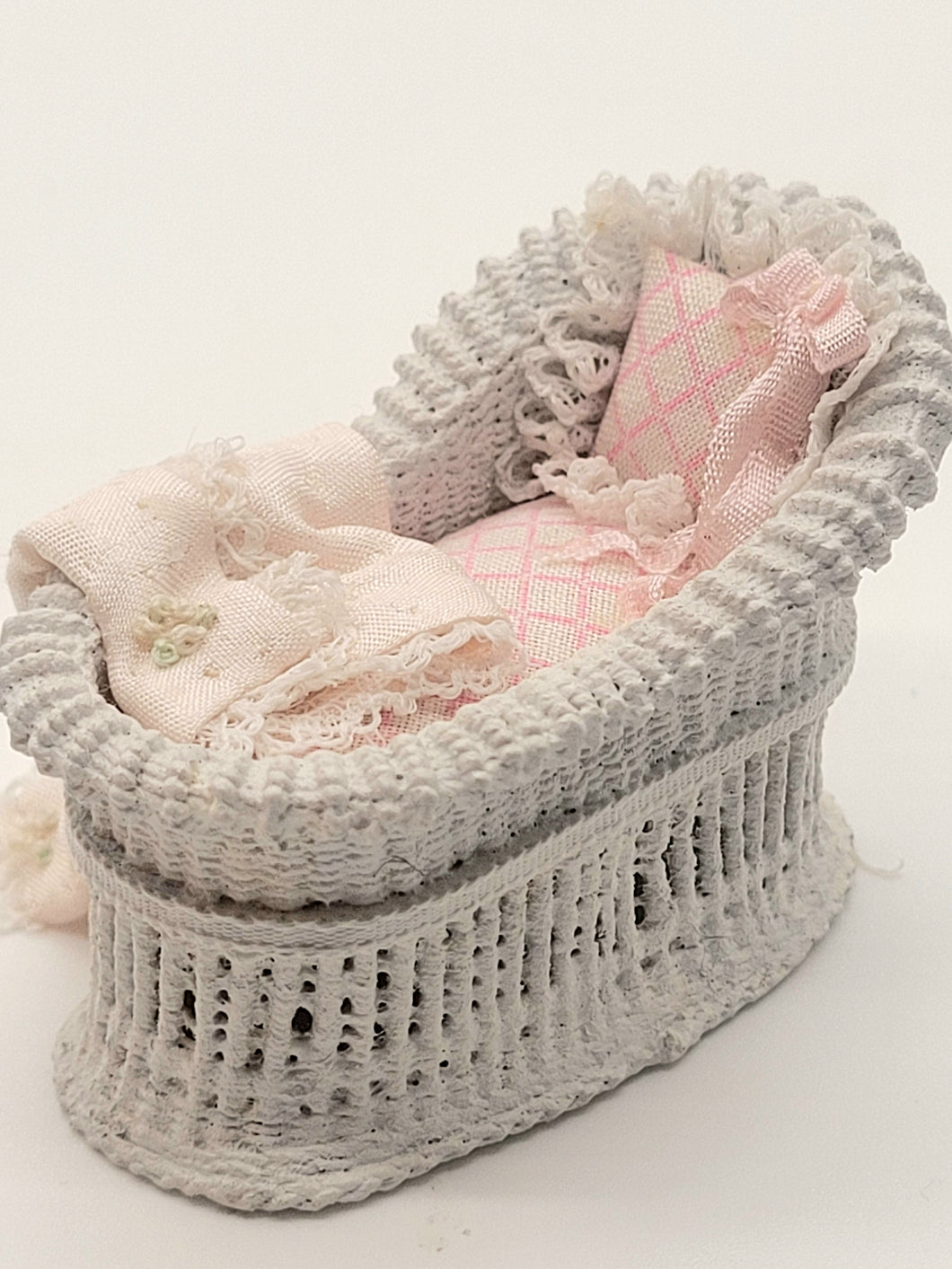 Dollhouse Miniature ~ Baby Girl's Crib with Blanket