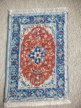 Load image into Gallery viewer, Dollhouse Miniature ~ Petit Point Blue and Red Elegant Rug - Ursula Sauerberg
