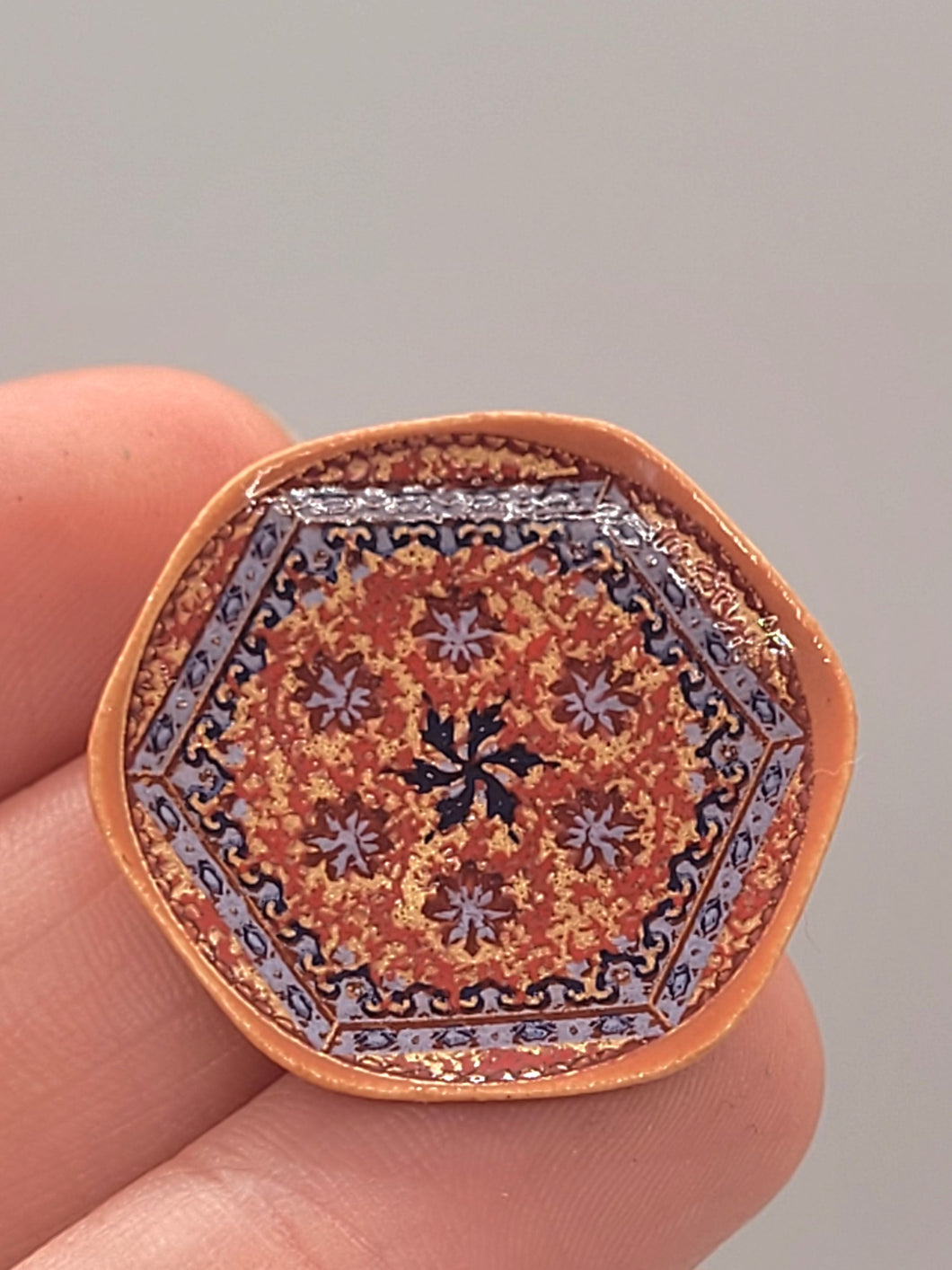 Dollhouse Miniature ~ 1:12 Scale, Ceramic Plate with Red and Blue Design