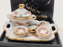 Load image into Gallery viewer, Dollhouse Miniature ~ 1:12 Scale, Soup Tureen with Bowls &amp; Ladle on Platter - By Reutter Porcelain
