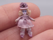 Load image into Gallery viewer, ¾&quot; Blonde Doll in Light Purple Dress and Hat - by Cheryl Warder

