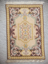 Load image into Gallery viewer, Dollhouse Miniature ~ Petit Point Rich Brown Rococo-Style Rug with Scrollwork Border- Ursula Sauerberg
