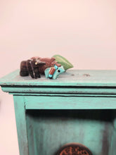 Load image into Gallery viewer, Dollhouse Miniature ~ 1:12 Scale, Turquoise Display Shelf with Native Figurines and Art

