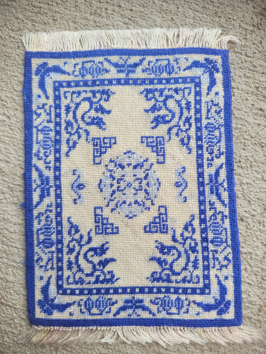 Dollhouse Miniature ~ Petit Point Blue and White Oriental Rug - Ursula Sauerberg
