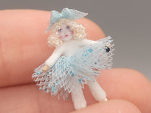 Load image into Gallery viewer, ¾&quot; Blonde Ballerina Doll in Light Blue Glittery Tutu and Bow – By Cheryl Warder
