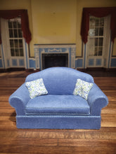 Load image into Gallery viewer, Blue Velvety 2pc Couch &amp; Chair Set with Pillows
