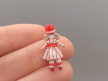 Load image into Gallery viewer, ¾&quot; Blonde Doll in Red Striped Dress with Hat – by Cheryl Warder
