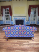 Load image into Gallery viewer, Dark Blue Couch w/ Flower &amp; Shape Pattern
