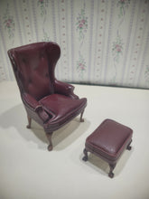 Load image into Gallery viewer, Burgundy Leather Arm Chair with Foot Stool by Bespaq
