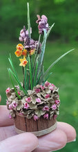 Load image into Gallery viewer, Iris and Daffodil potted in Wooden Barrel
