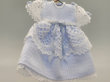 Load image into Gallery viewer, Blue Dress with White Lace Detailing on Wooden Stand - by Cheryl Warder
