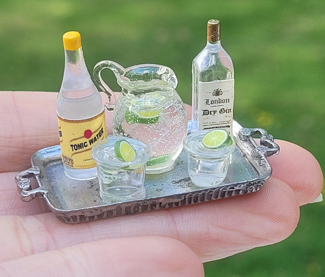 Gin and Tonic Platter with Glasses and Pitcher