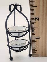 Load image into Gallery viewer, Dollhouse Miniature ~ 1:12 Scale, 2 Tier Bowl Holder with Gold-Trimmed Bowls, by Reutter Porcelain

