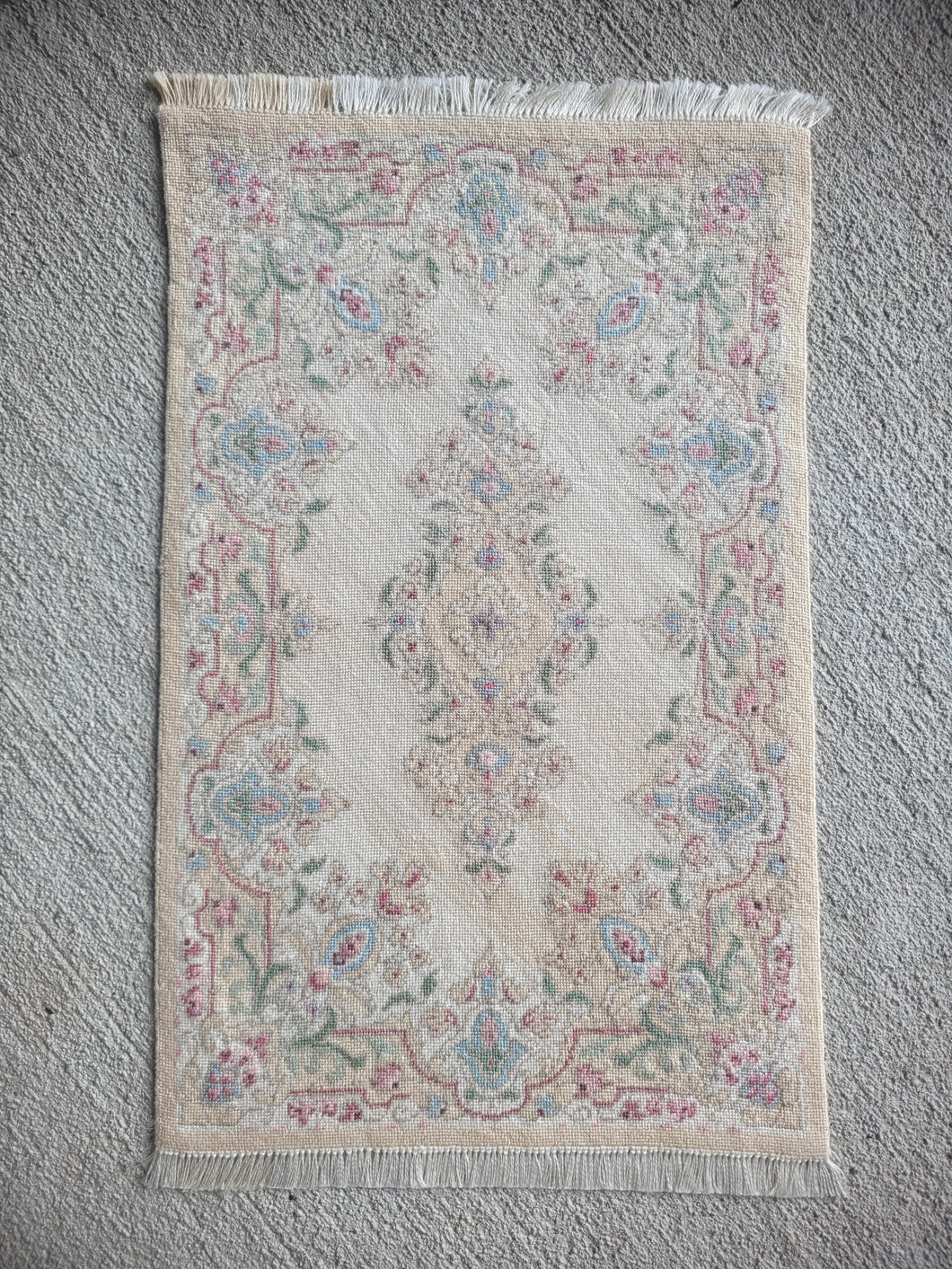 Dollhouse Miniature ~ Petit Point Ornate Rococo Accent Rug with Oval Medallion and Flourish Border - Ursula Sauerberg