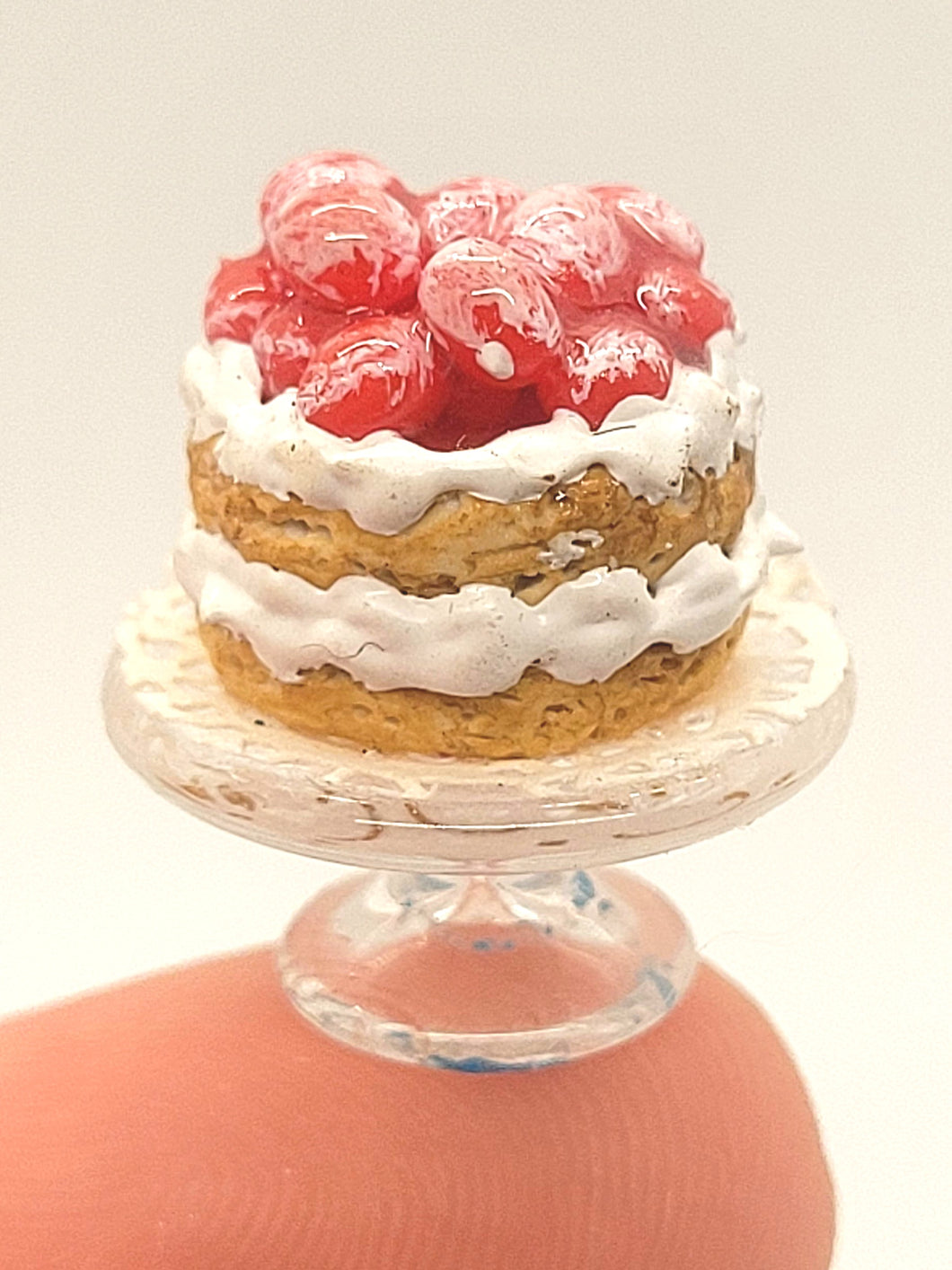 Dollhouse Miniature ~ 1:24 Scale, Strawberry Shortcake Cake on Glass Stand