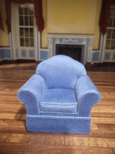 Load image into Gallery viewer, Blue Velvety 2pc Couch &amp; Chair Set with Pillows
