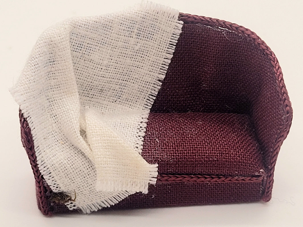 Dollhouse Miniature ~ 1:24 Scale, Red Sofa with White Blanket