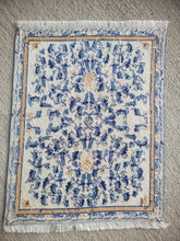 Load image into Gallery viewer, Dollhouse Miniature ~ Petit Point Cream and Blue Floral Embellishments Rug with Fringe - Ursula Sauerberg
