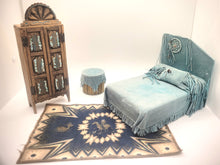 Load image into Gallery viewer, Dollhouse Miniature ~ 1:12 Scale, 4pc Southwest Bedroom Set - Bed, Rug, Dresser, Table
