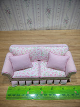 Load image into Gallery viewer, Pink Rose and Gingham Couch with Skirt and 2 Pillows
