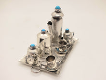 Load image into Gallery viewer, Dollhouse Miniature ~ 1:12 Scale, 7pc Mexican Silver and Turquoise Tea Set
