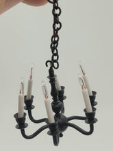 Load image into Gallery viewer, Dollhouse Miniature ~ ½&quot; Scale, Black 6-Arm Chandelier by Clare-Bell Brass Works
