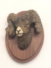 Load image into Gallery viewer, Dollhouse Miniature ~ 1:24 Scale, Ram Head on Wooden Plaque – Made in Vermont
