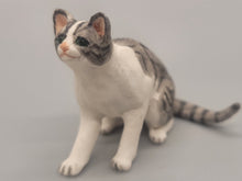 Load image into Gallery viewer, Grey Tabby with Striped Patches Sitting - Made of Resin
