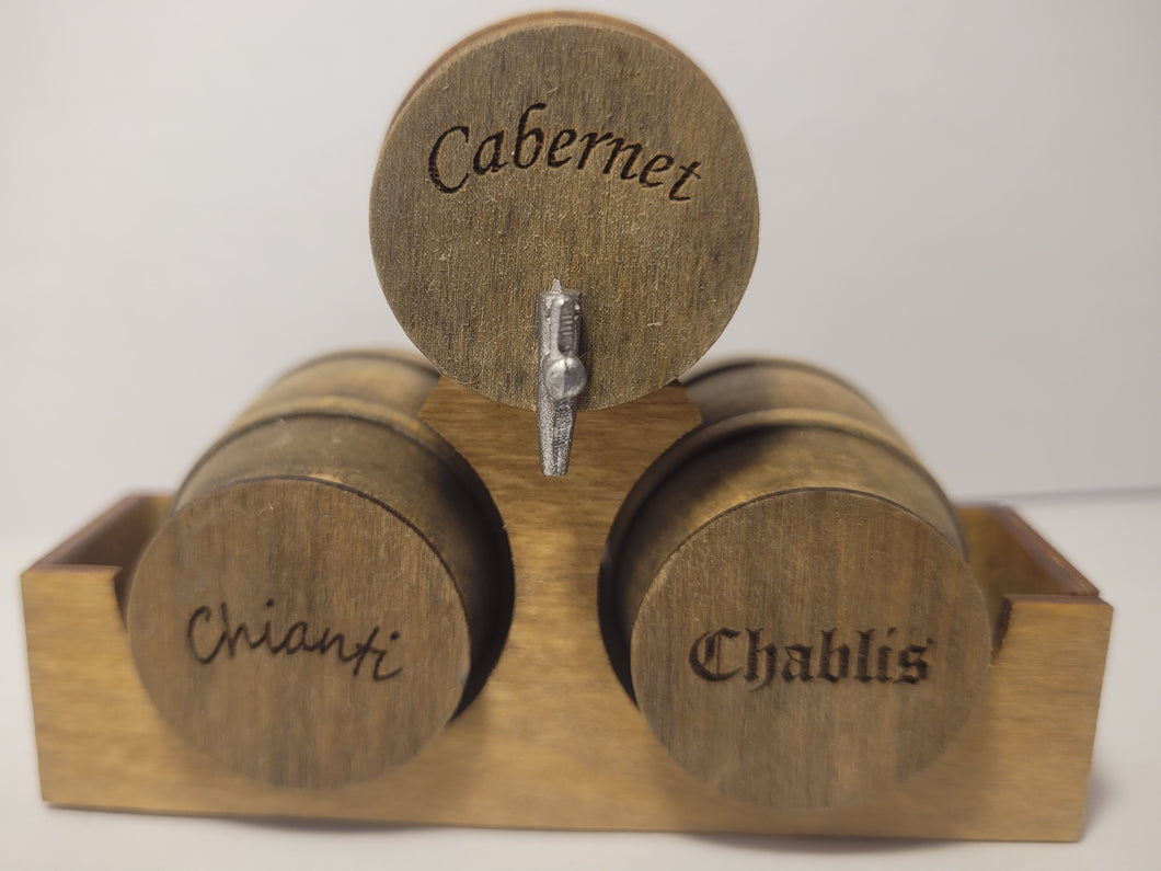 Medium - Cabernet, Chianti, and Chablis Barrels on Wooden Holder