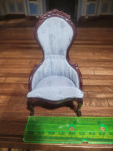 Load image into Gallery viewer, Handmade Ornate Light Blue Side Chair w/ Dark Walnut Wood
