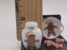 Load image into Gallery viewer, Dollhouse Miniature ~ Gingerbread Man Plate and Jar, with 3 Cookies - by Reutter Porcelain
