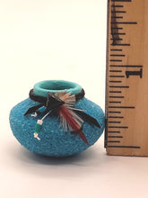 Load image into Gallery viewer, Blue Vase with Feather Detailing
