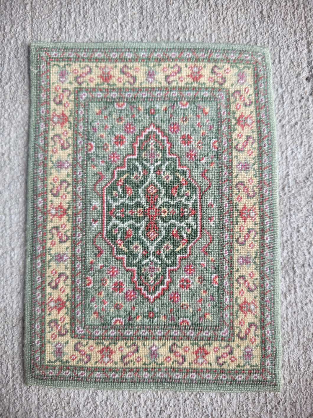 Dollhouse Miniature ~ Petit Point Green Oriental Rug - Ursula Sauerberg