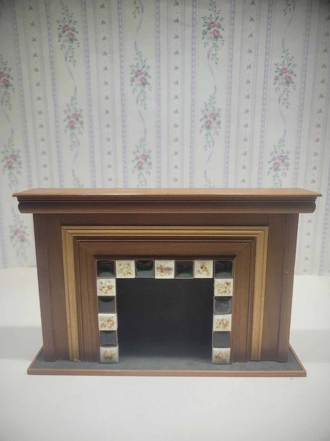 Vintage Wooden Fireplace w/ Tiles - Signed Arlo '88