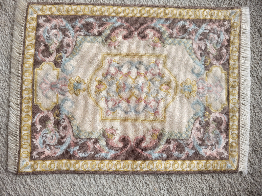 Dollhouse Miniature ~ Petit Point Elegant Rococo Rug with Scrolling Motifs and Decorative Medallion- Ursula Sauerberg