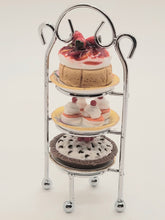 Load image into Gallery viewer, Dollhouse Miniature ~ 1:12 Scale, 3-Tier Dessert Rack with Pie, Cupcakes, and Cake
