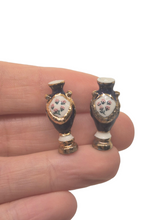 Load image into Gallery viewer, Ron Benson - Pair of Navy Blue Vases w/ Gold Accents and Handpainted Flowers
