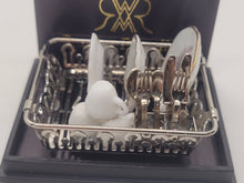 Load image into Gallery viewer, Dollhouse Miniature ~ 1:12 Scale, Floral Fairy Plates in Dish-Drying Rack, by Reutter Porcelain
