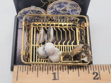 Load image into Gallery viewer, Dollhouse Miniature ~ 1:12 Scale, Golden Dish-Drying Rack with Blue Onion Dishware, by Reutter Porcelain
