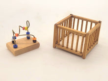 Load image into Gallery viewer, Dollhouse Miniature ~ 1:24 Scale, 2pc Children&#39;s Playset - Toy Crib and Bead Rollercoaster – S. Hoeltge
