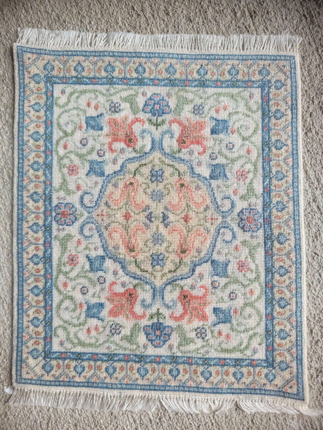 Dollhouse Miniature ~ Petit Point Vintage-Style Accent with Floral Vine Rug - Ursula Sauerberg