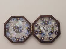 Load image into Gallery viewer, 1½&quot; Sailor&#39;s Valentine – &#39;Love&#39; in Heart with Blue Flowers – by Pam Friend
