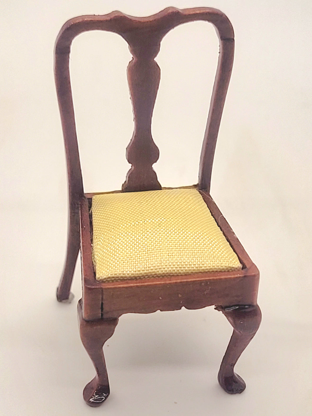 Dollhouse Miniature ~ 1:24 Scale, Mahogany Side Chair with Yellow Fabric Seat