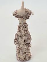 Load image into Gallery viewer, Handmade Lace Brown and Nude Dress on Porcelain Mannequin
