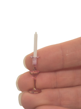 Load image into Gallery viewer, Glass Craft – Handblown Pink Glass Candlestick Holder with Candle
