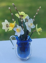 Load image into Gallery viewer, Daffodils in Blue Glass Vase
