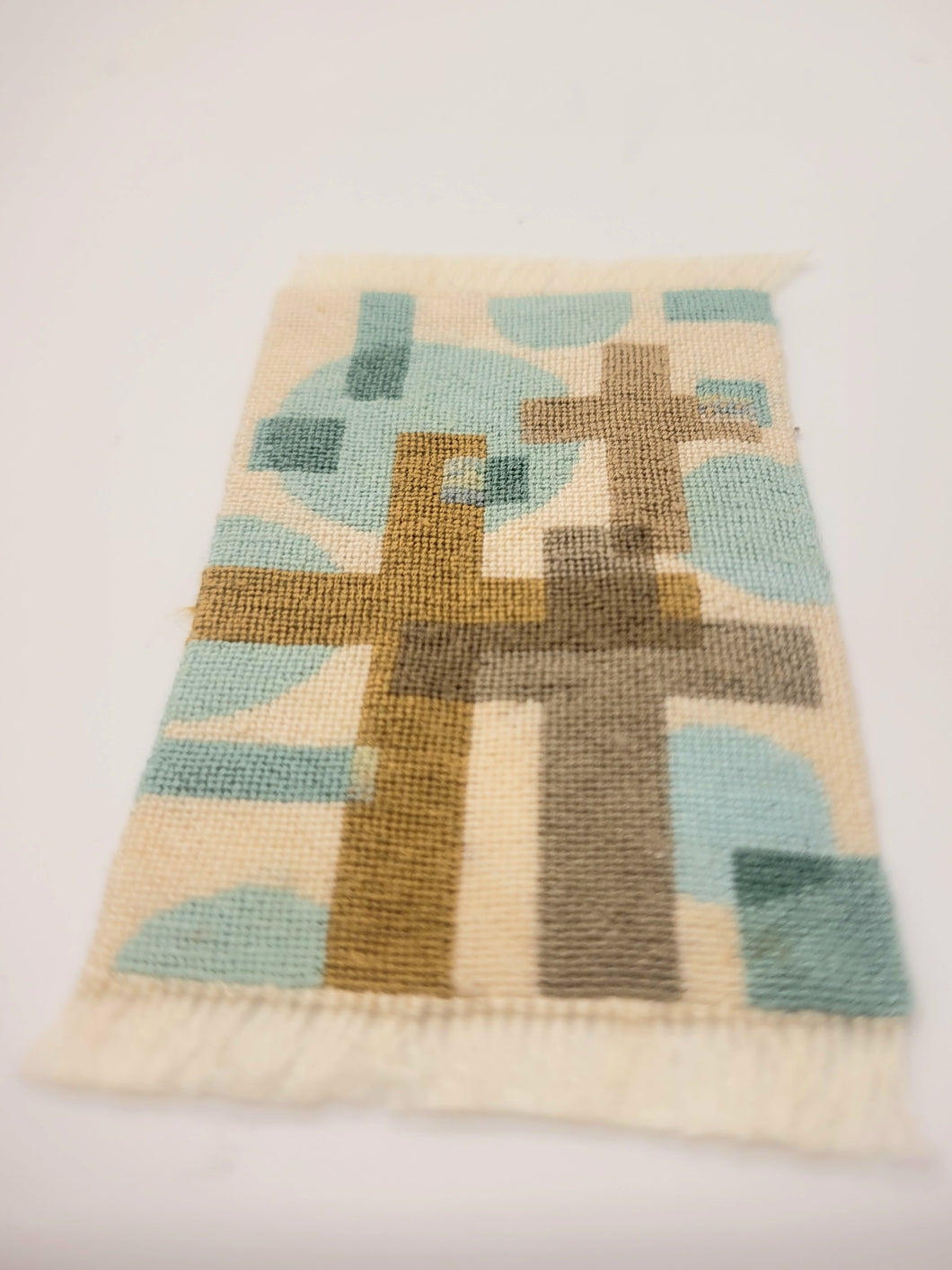 Dollhouse Miniature ~ Petit Point Rug by Ursula Sauerberg- Blue and Tan