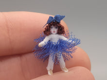 Load image into Gallery viewer, ¾&quot; Brunette Ballerina Doll in Royal Blue Bow &amp; Tutu – by Cheryl Warder

