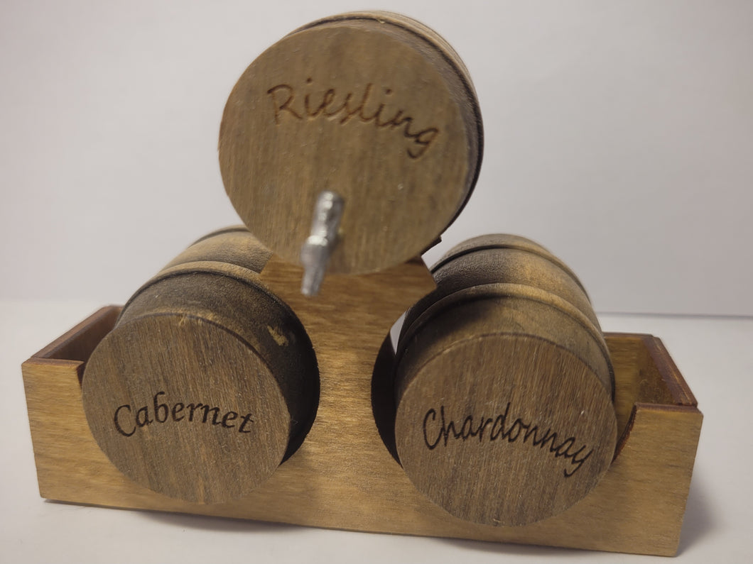 Medium - Riesling, Cabernet, and Chardonnay Barrels on Wooden Holder